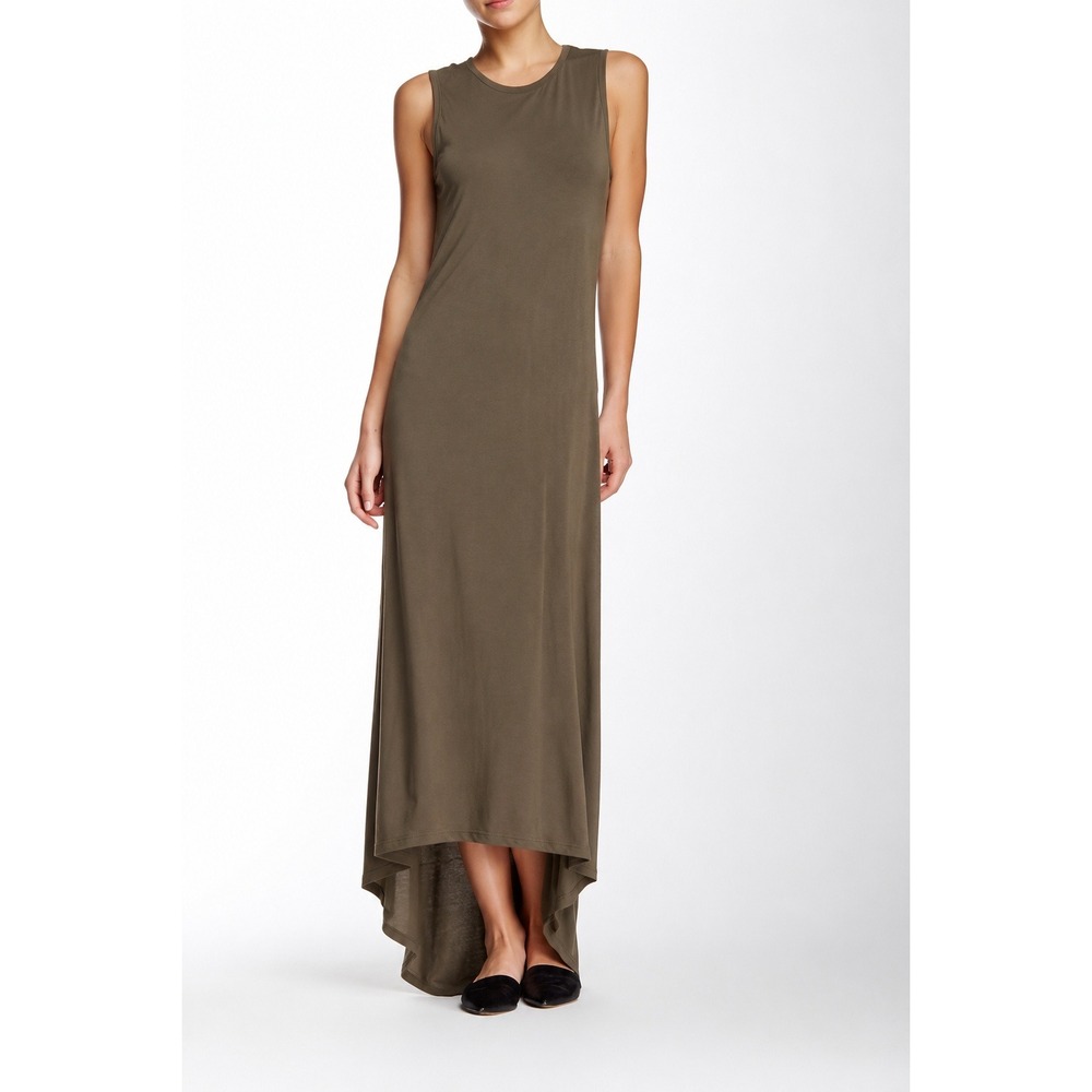 NWT Haute Hippie Modal Muscle Tank Column Maxi Dress Fatigue Green M *Flawed